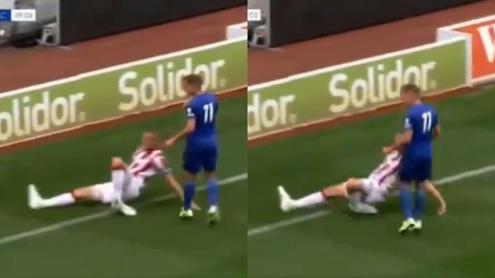 La espeluznante lesión de tobillo de Shawcross. Collage/LeicesterTV