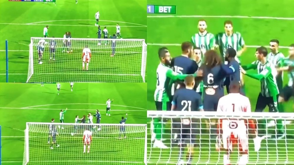 Saltaron chispas en el Marsella-Betis. Captura/RealBetisBalompié