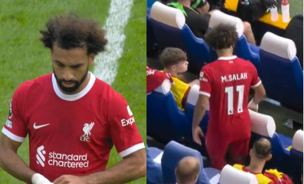 Mohamed Salah ni miró a Jürgen Klopp al ser sustituido. Captura/DAZN