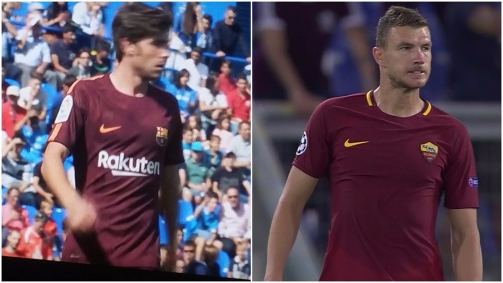 Grande similitude entre le maillot du Barça et celui de Rome. BeSoccer