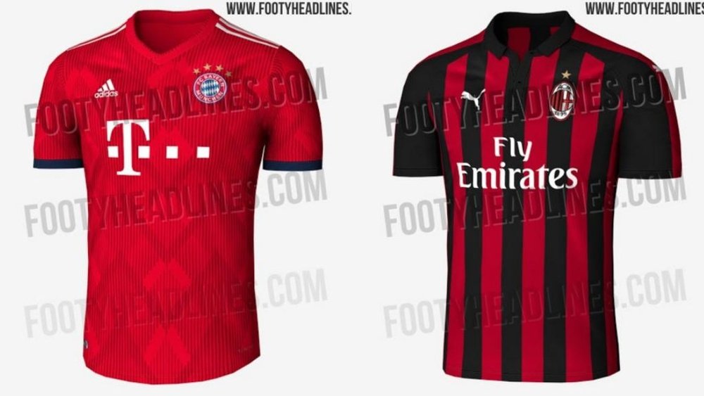 El Bayern irá de rojo y el Milan, con un diseño rayado en rojo y negro. BeSoccer/FootyHeadlines
