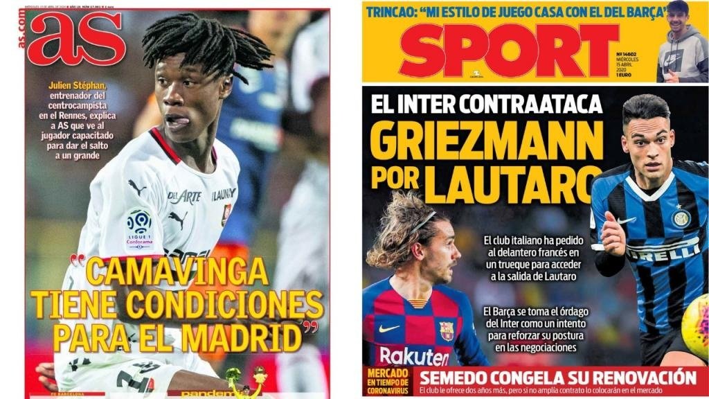 Les Unes des journaux sportifs en Espagne du 15 avril 2020. AS/Sport