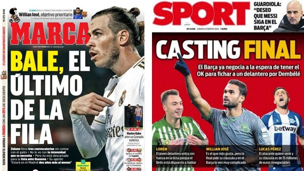 Les Unes des journaux sportifs en Espagne du 08/02/2020. Marca/Sport