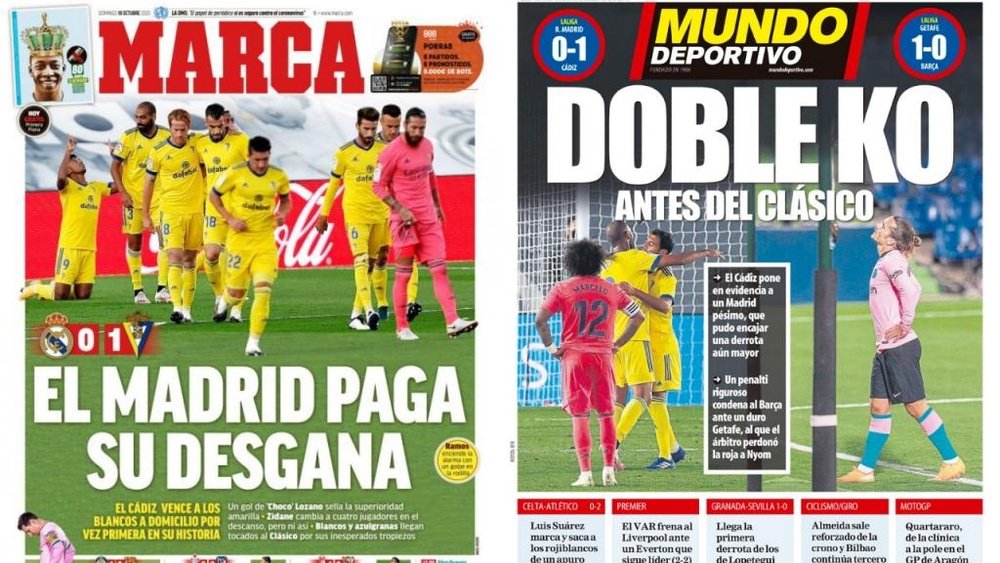 Les Unes des journaux sportifs en Espagne du 18 octobre 2020. Marca/MundoDeportivo