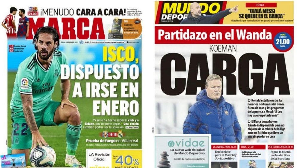 Capas dos jornais espanhóis Mundo Deportivo e Marca.