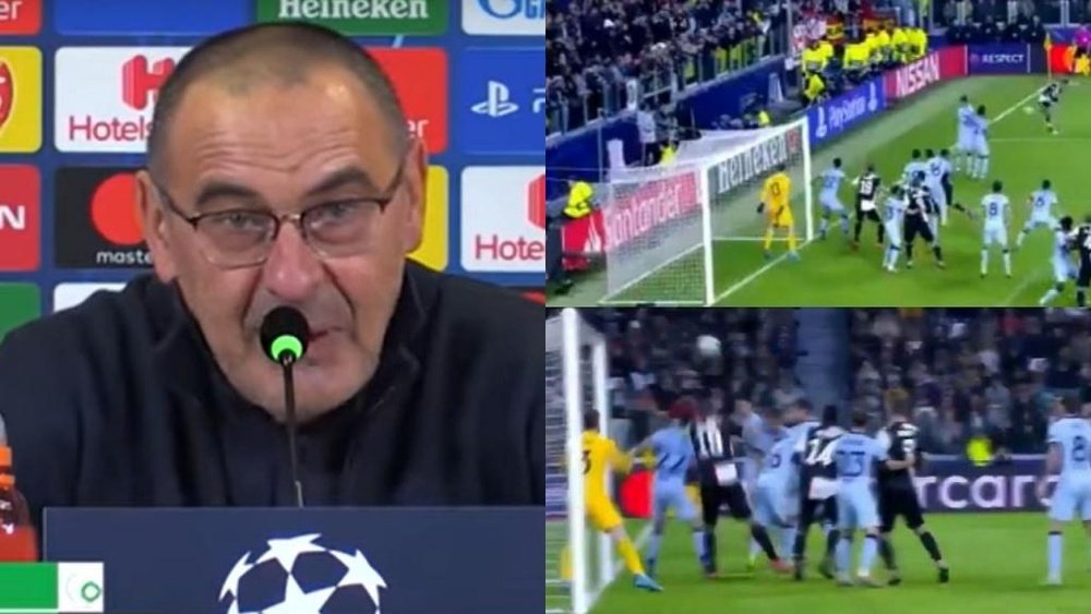 Sarri commenta incredulo il goal di Dybala. MovistarTV/ASTV