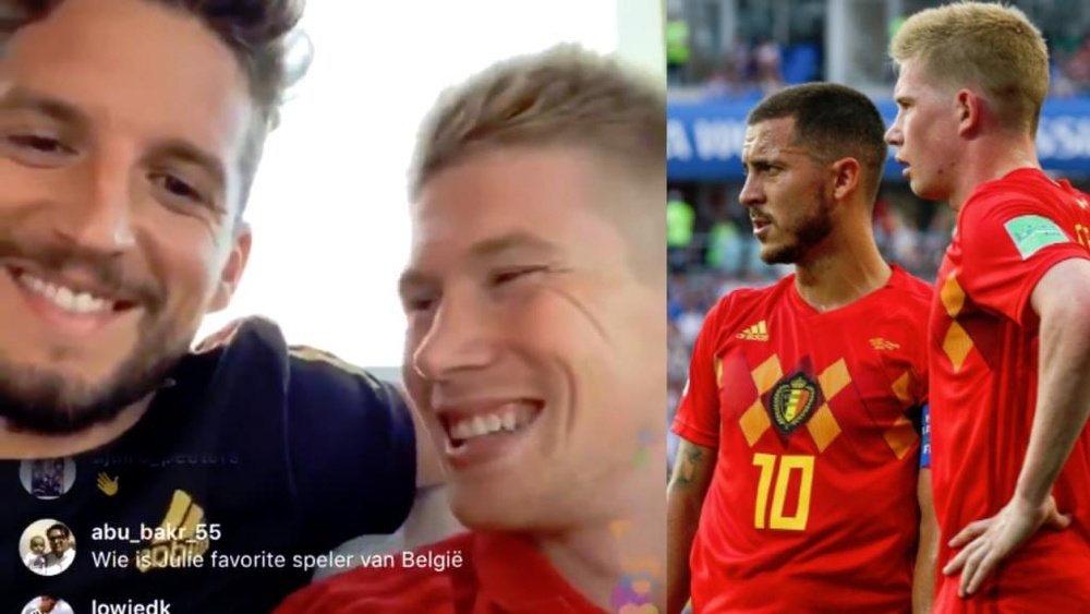 De Bruyne brincou e deixou no ar a certeza da transferência de Hazard. Collage/BelgianRedDevils