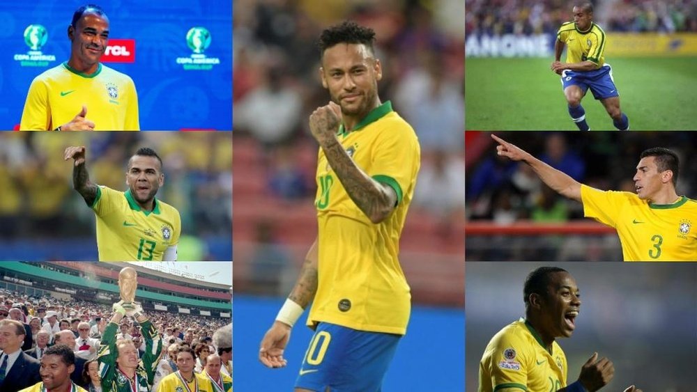 Neymar entra no clube dos 100 da Seleção Brasileira. Collage/EFE/AFP