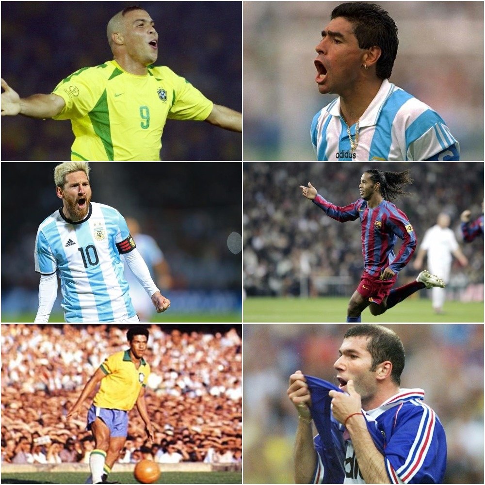 Ronaldo, Ronaldinho, Maradona, Messi, Garrincha y Zidane, regateadores de lujo. BeSoccer