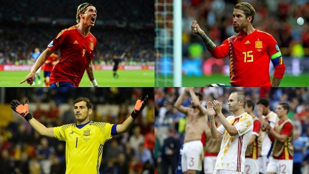 Ramos, Fernando Torres, Casillas e Iniesta estão na lista histórica da Espanha. Montagem/BeSoccer