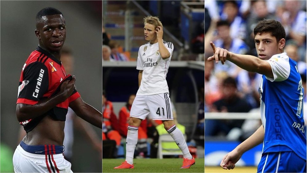 Collage de Vinicius Jr, Odegaard y Sergio Díaz. BeSoccer