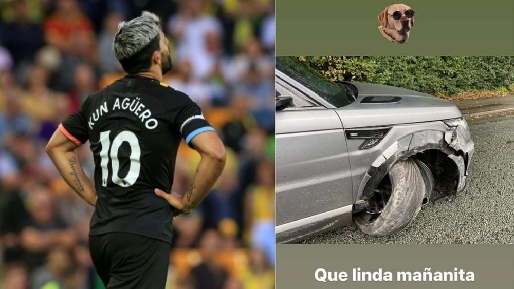 Agüero s'en sort indemne après un accident de la route. Collage/AFP/Aguero