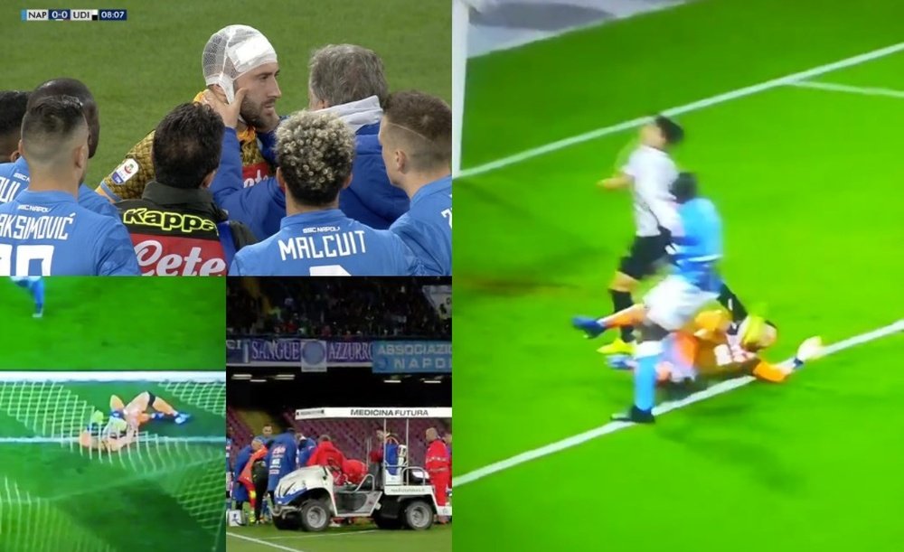 Collage del choque entre Pussetto y Ospina en el Nápoles-Udinese. ESPN