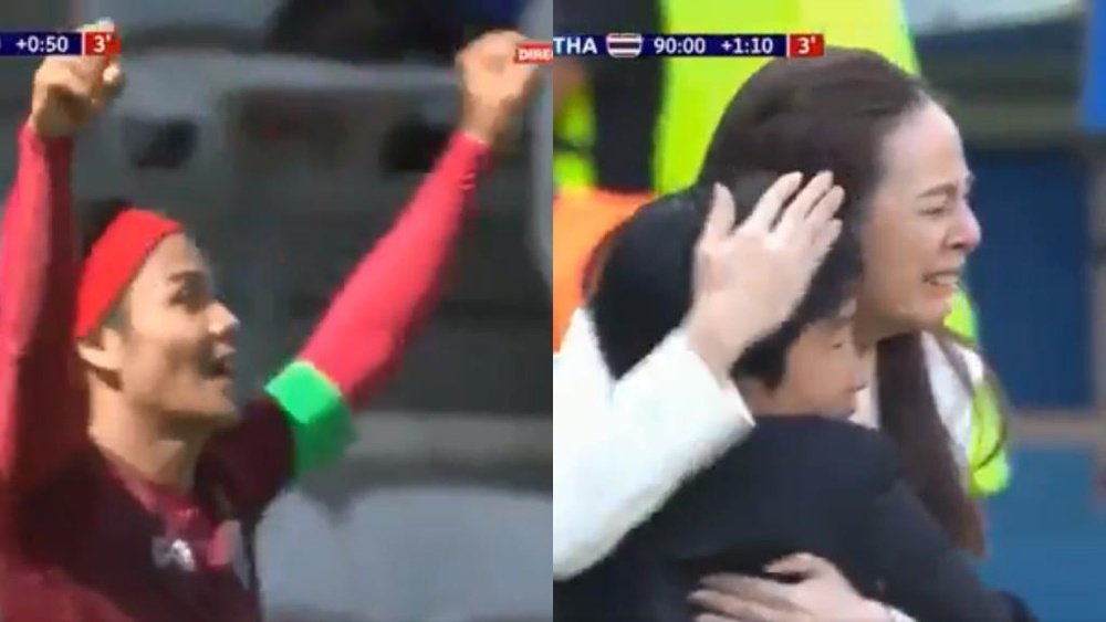 Kanjana Sungngoen scored her side's first goal at the 2019 Women's World Cup. Collage/Gol