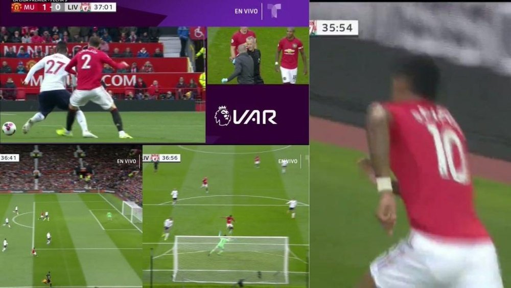 Rashford scored for United, but it was highly controversial. Collage/DAZN/Telemundo