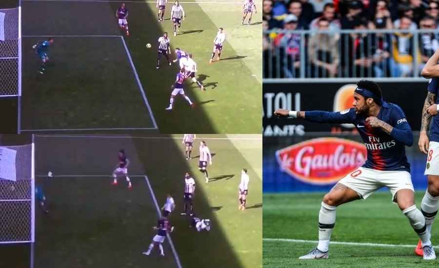 Neymar ouvre le score d'un but de la tête. Capture/beINSports