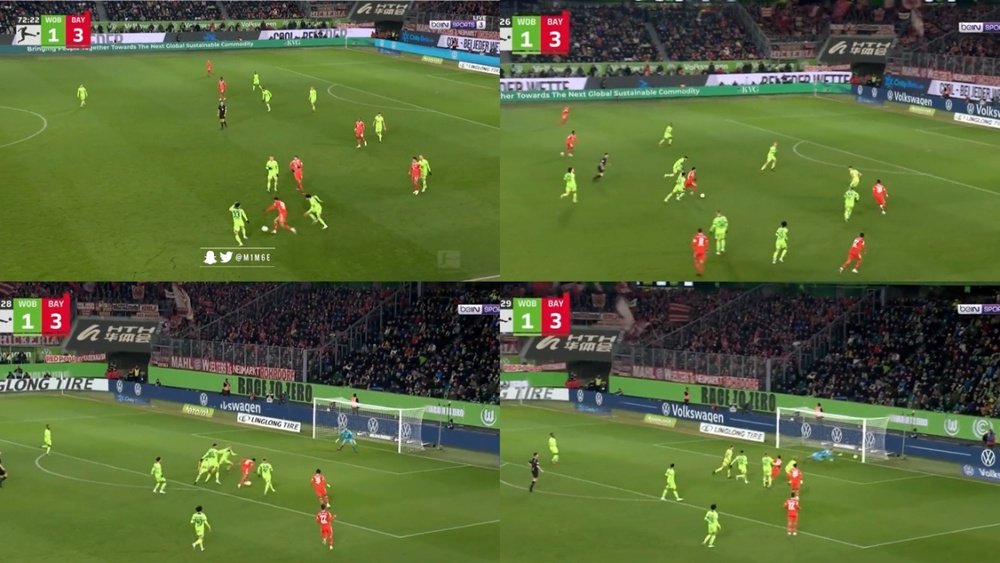 Musiala marcó un golazo ante el Wolfsburgo. Captura/BeINSports