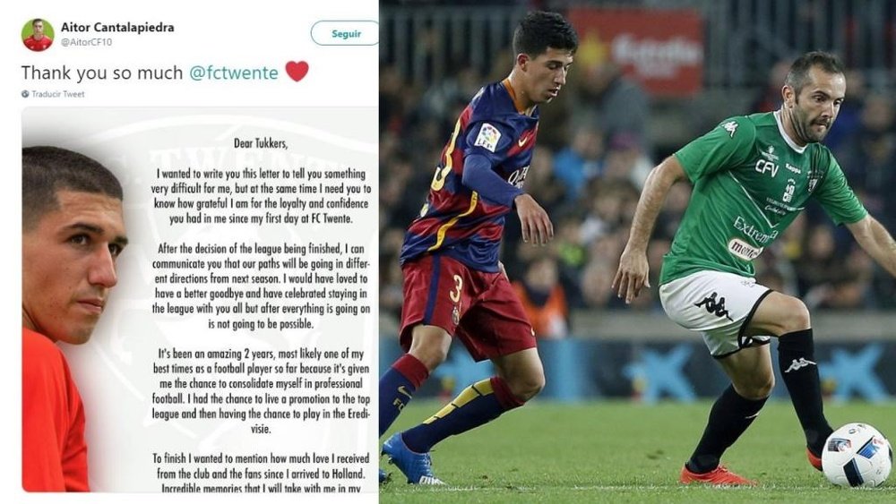Aitor Cantalapiedra se despide del Twente. Twitter/AitorCF10/EFE