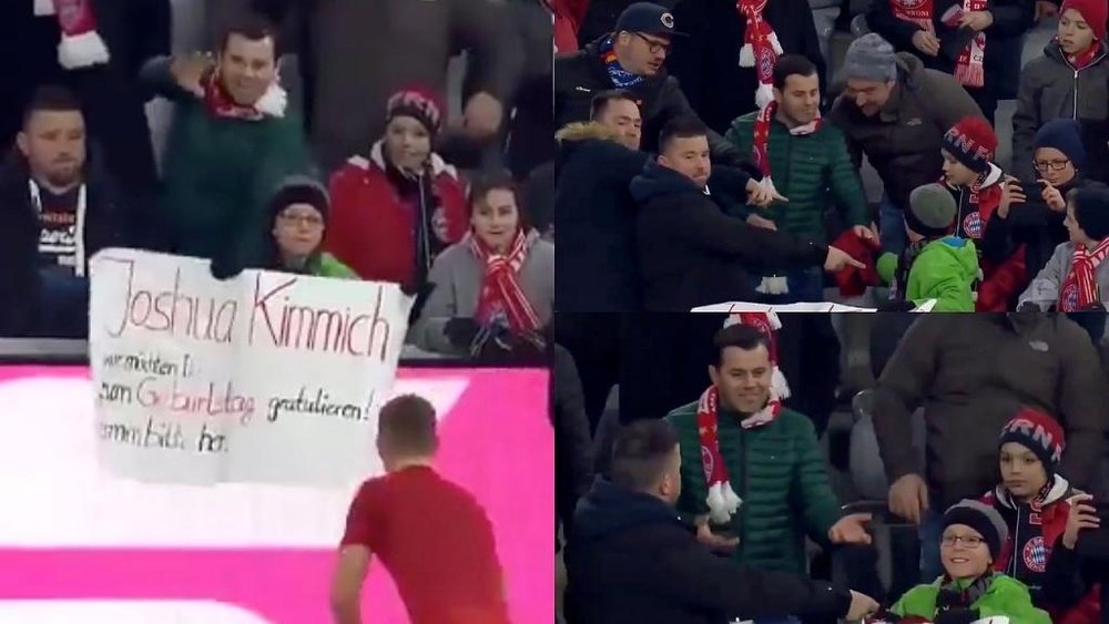 Kimmich le dio la camiseta a un niño y un aficionado intentó quitársela. Captura