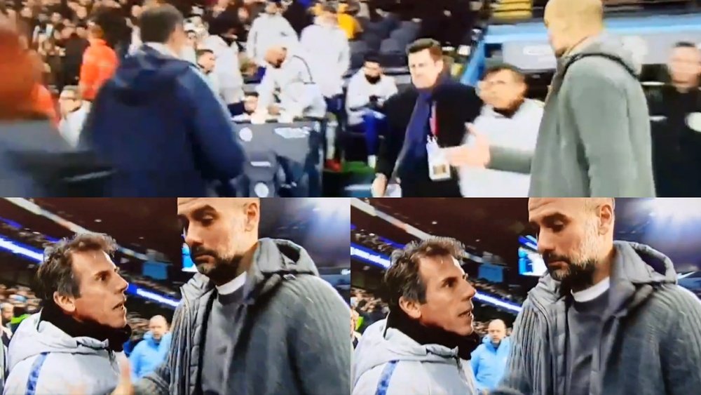 Sarri não cumprimentou Guardiola no final do encontro. Collage/Movistar+