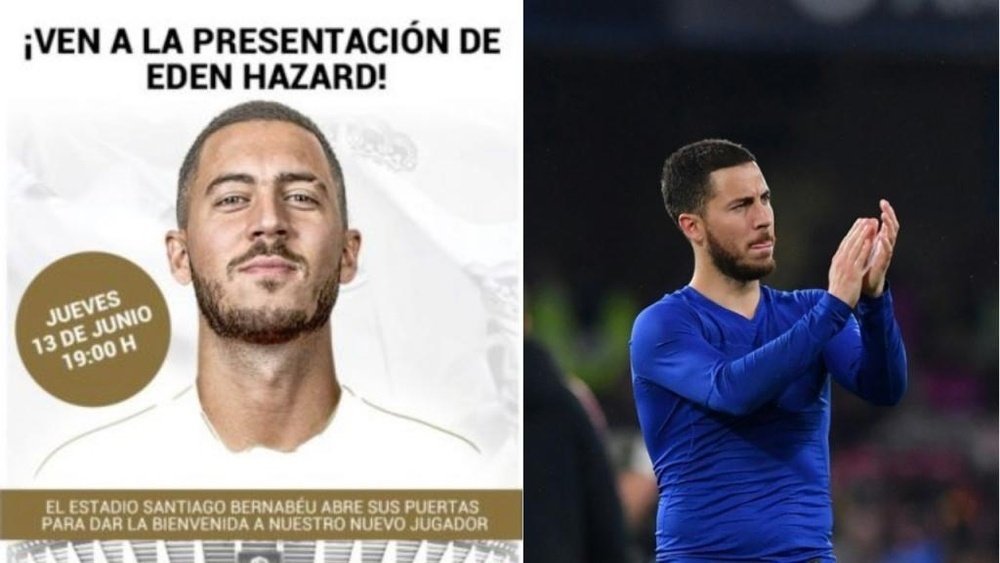 El Madrid convoca al Bernabéu para presentar a Hazard. Collage/RealMadrid/AFP