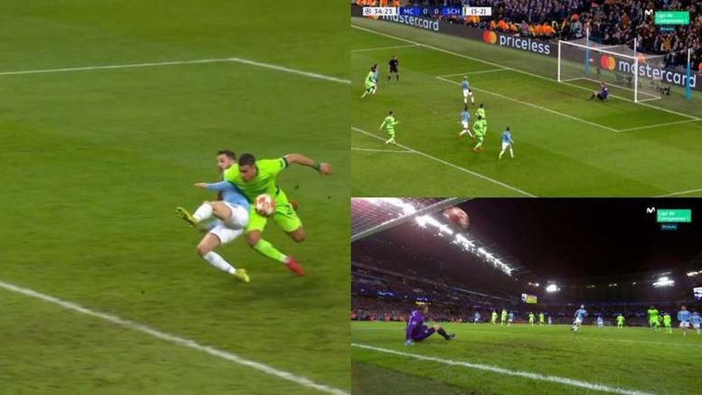 Collage of the sequence that led to Aguero's opening goal. Movistar+