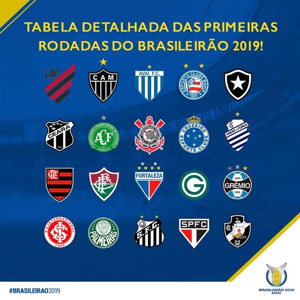 Começa o Brasileirão 2019. Twitter @CBF_Futebol
