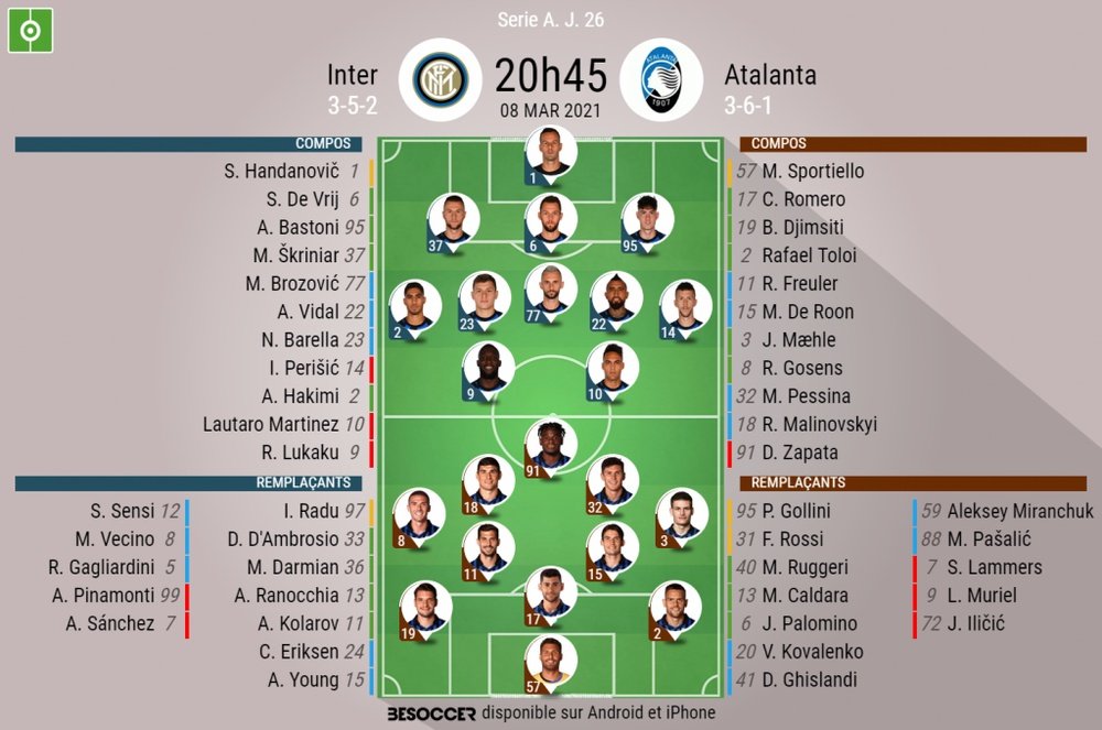 Compos officielles - Inter vs Atalanta - Serie A - 08/03/2021. BeSoccer