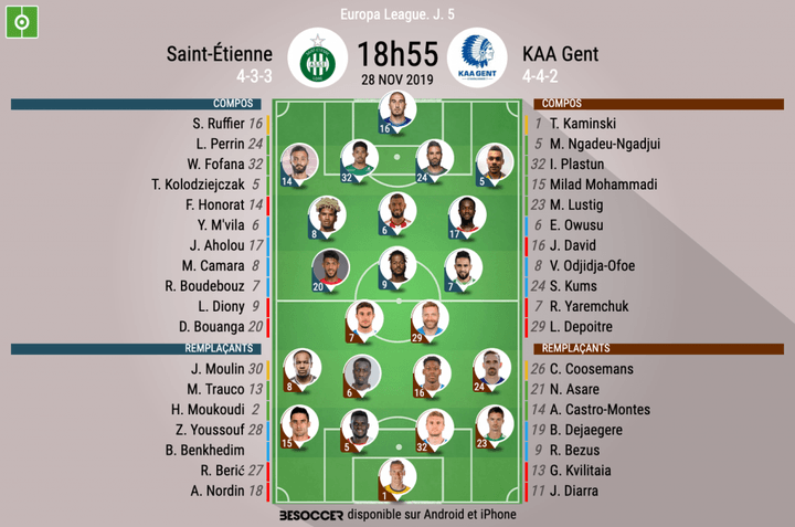 Les compos officielles du match d'Europa League entre Saint-Étienne et la Gantoise