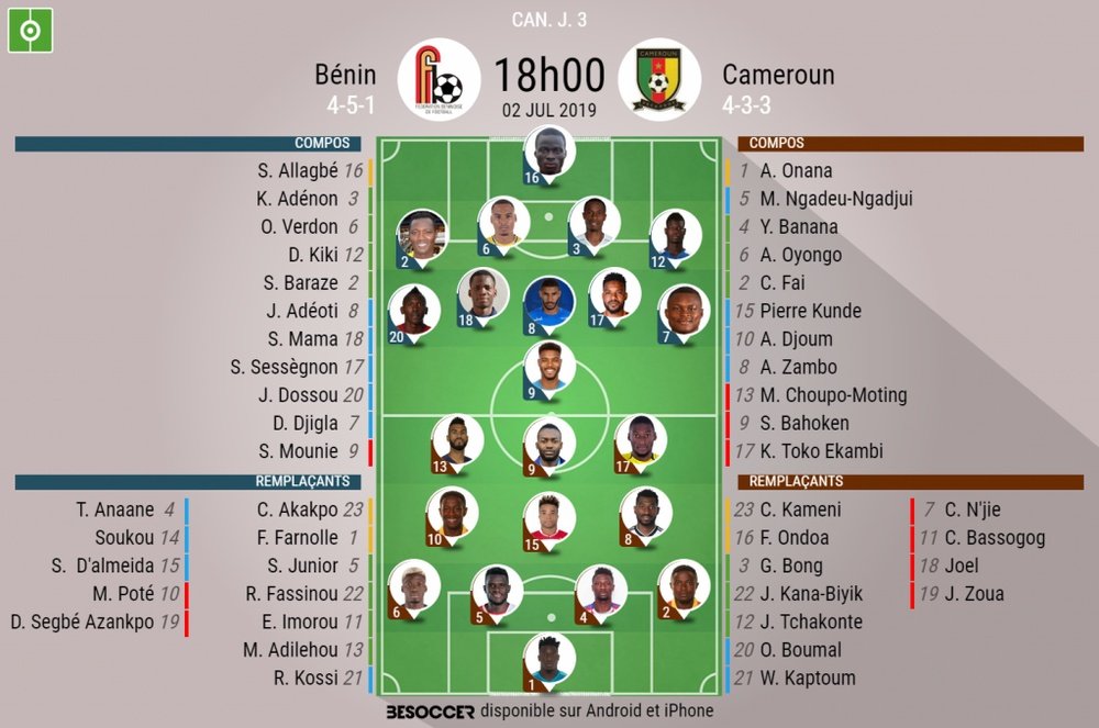 Suivez le direct du match Bénin-Cameroun. BeSoccer