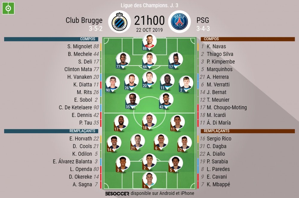 Les compos officielles du match de Ligue des champions entre Bruges et le PSG. AFP