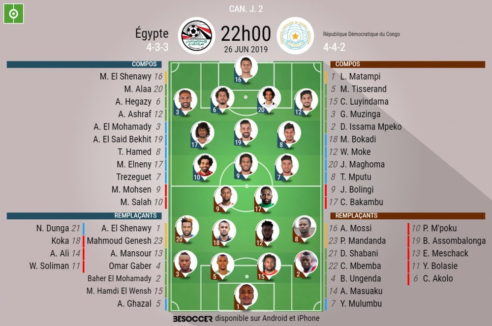 Suivez le direct du match Égypte-RD Congo. BeSoccer