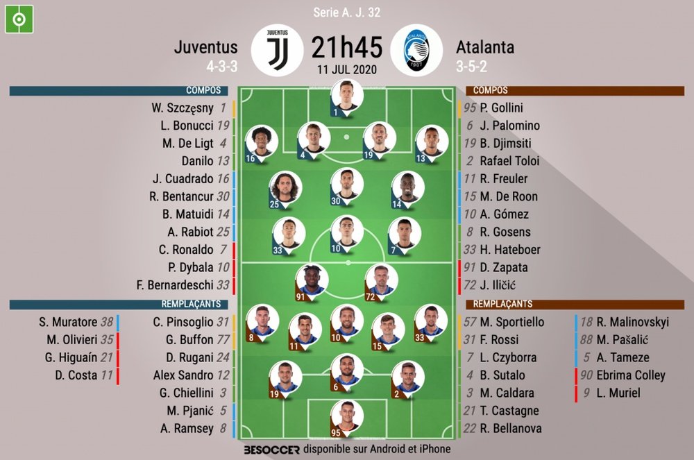 Les compos officielles du match de Serie A entre la Juventus et l'Atalanta. BeSoccer