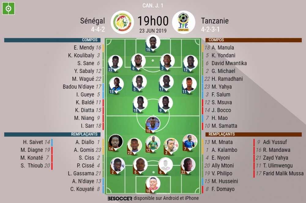 Compos officielles Senegal - Tanzanie - 1/8ème finale, CAN - 23/06/2019 - BeSoccer