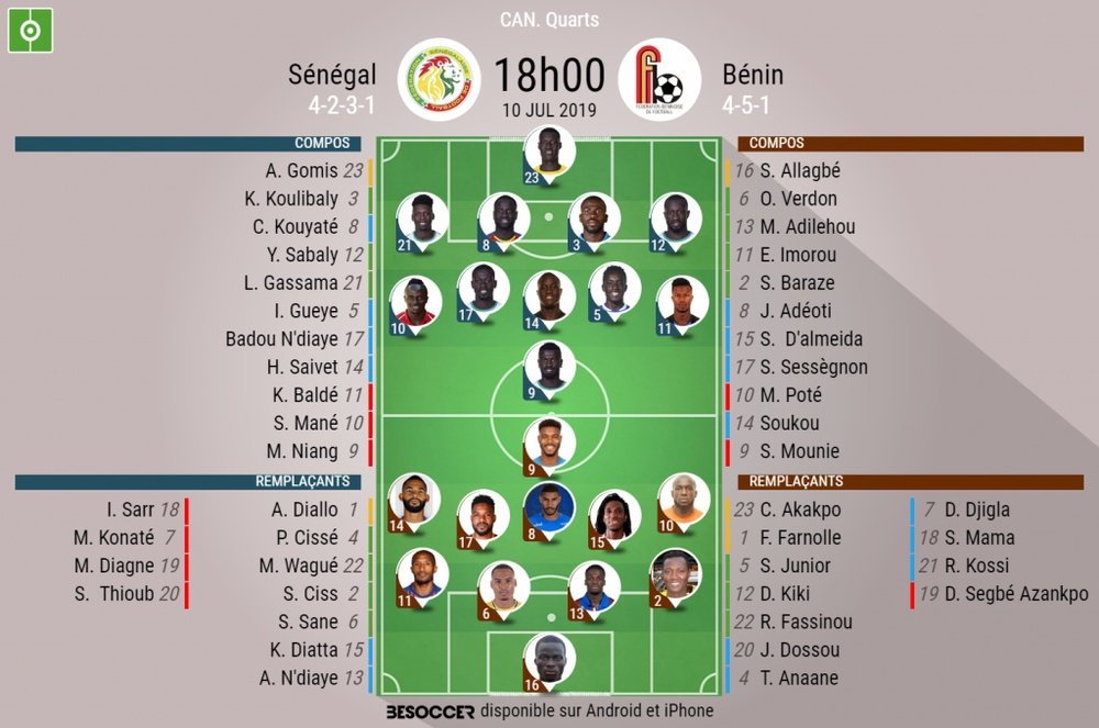 Les compos officielles du match de la CAN entre le Sénégal et le Bénin. BeSoccer