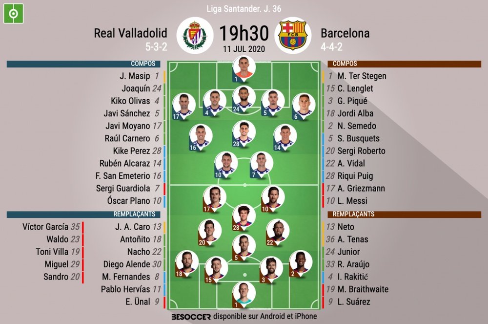 Les compos officielles du match de Liga entre Valladolid et Barcelone. BeSoccer