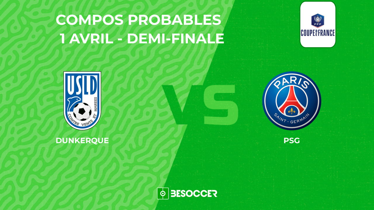 Voici les compositions probables de la demi-finale de la Coupe de France qui va avoir lieu à la Decathlon Arena à 21:10h (CEST) et qui va opposer le PSG et Dunkerque.