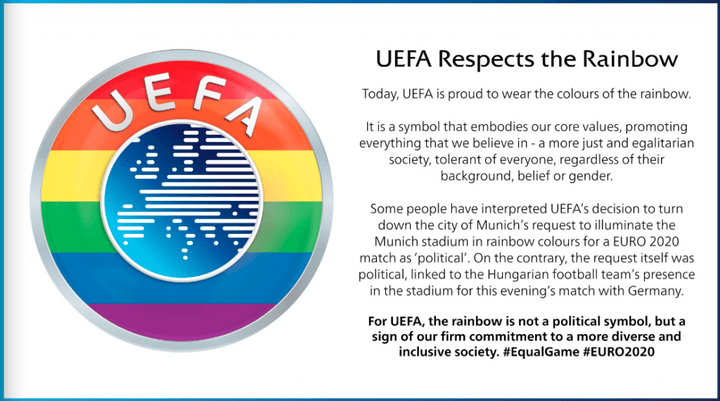 A UEFA pronuncia-se sobre a polémica do arco-íris: ''Não é um símbolo político''