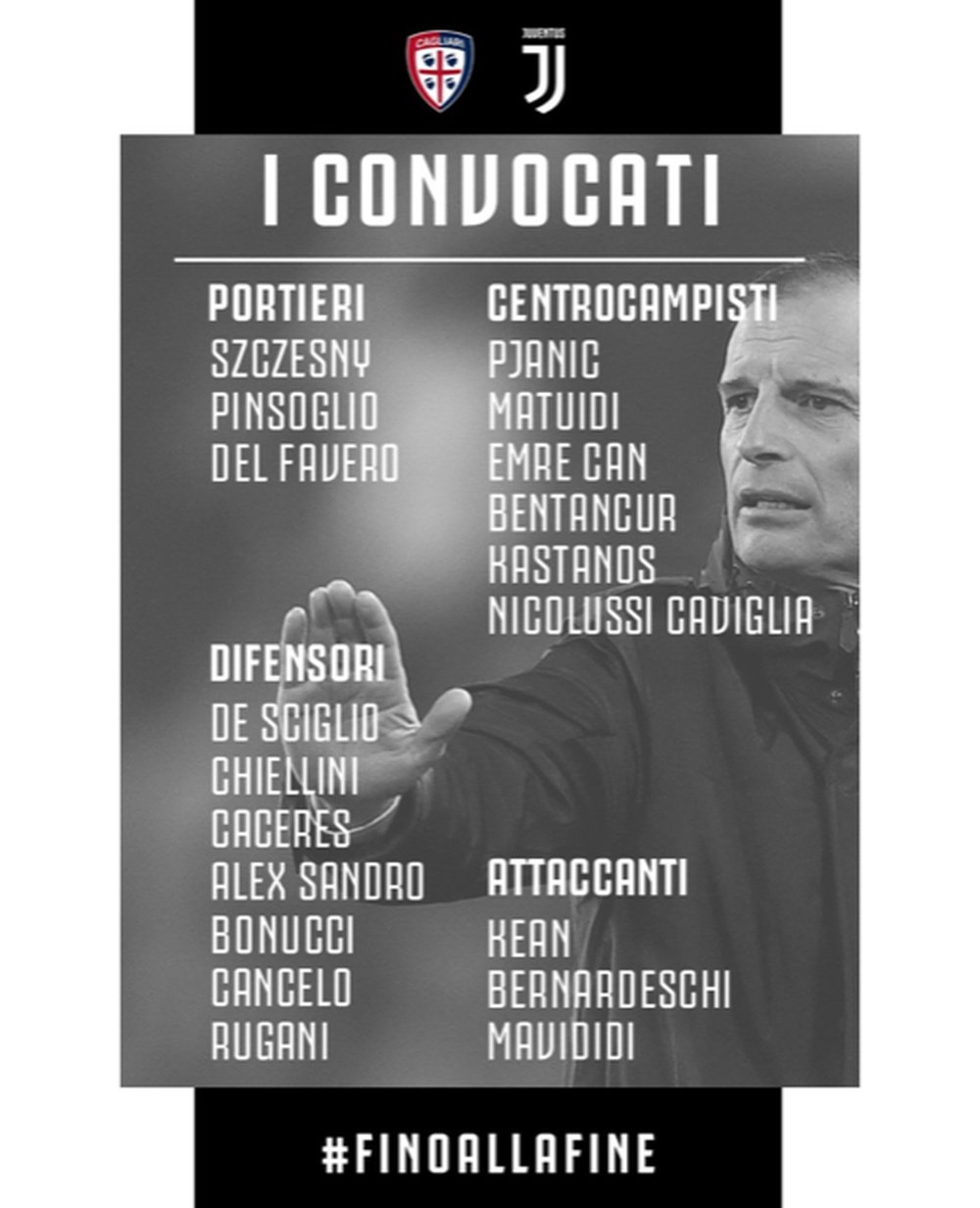I convocati di Allegri. Twitter/JuventusFC