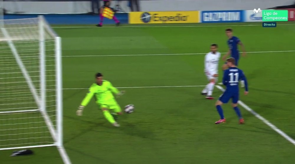 Werner was denied by Courtois. Screenshot/MovistarLigadeCampeones