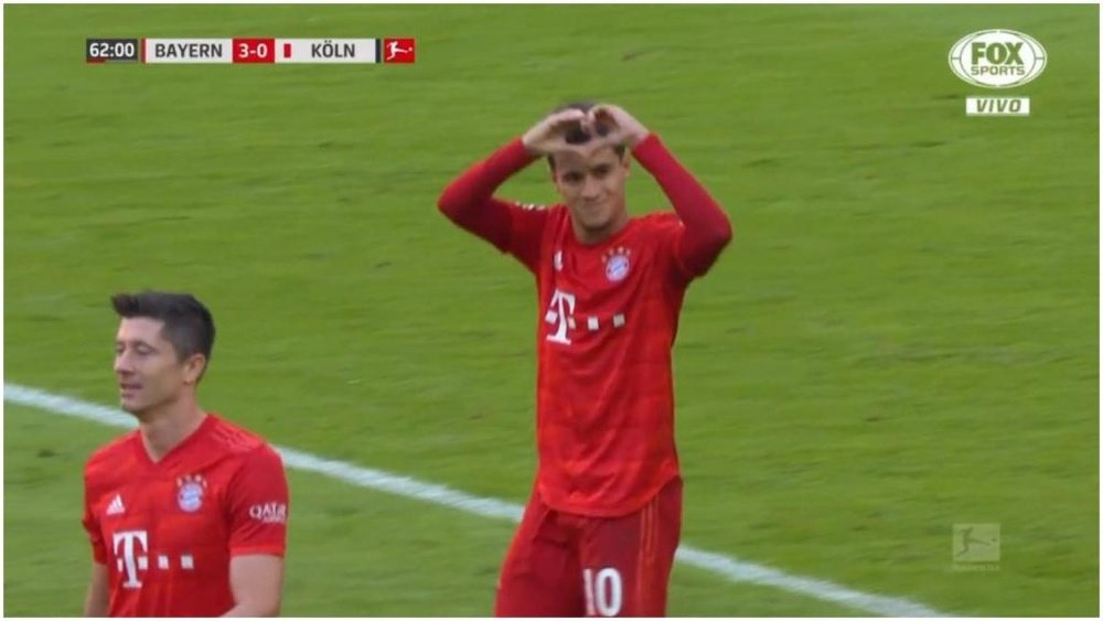 Coutinho marque son premier but avec le Bayern sur pénalty... en deux temps. Capture/FoxSports
