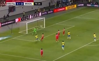 Coutinho marca o quarto gol do Brasil no amistoso contra a Coreia do Sul. Captura/Sportv