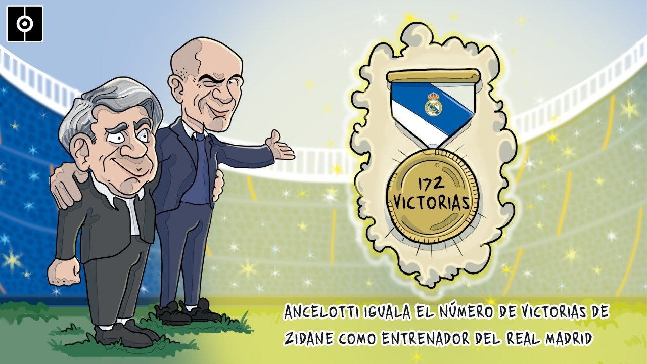Ancelotti iguala los 172 triunfos de Zidane en el Real Madrid con unos registros de lo más parejos