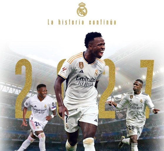 Vinicius renova com o Real Madrid até 2027. RealMadrid
