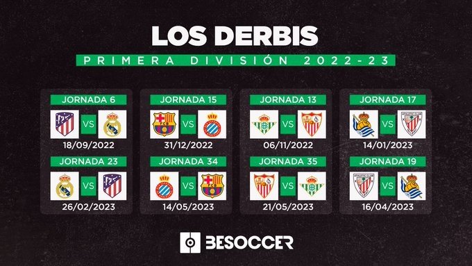Las fechas de los derbis de LaLiga 2022-23