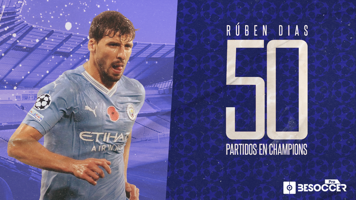Rúben Días chegou a 50 jogos na Liga dos Campeões, com um índice de vitórias de 73% com o City