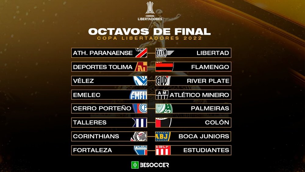 Estos son los cruces de los octavos de la Copa Libertadores 2022. BeSoccer
