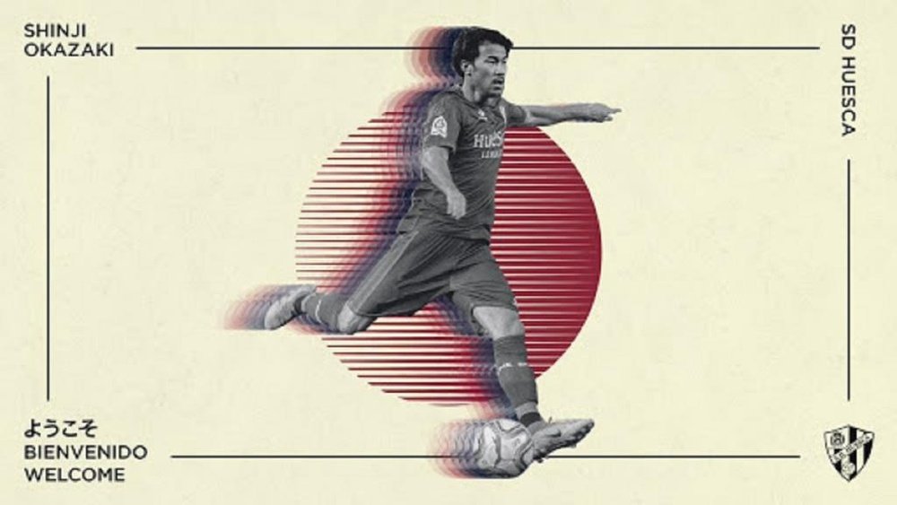 Premier League winner Okazaki joins Huesca after ending short stint at Malaga. Twitter/SDHuesca