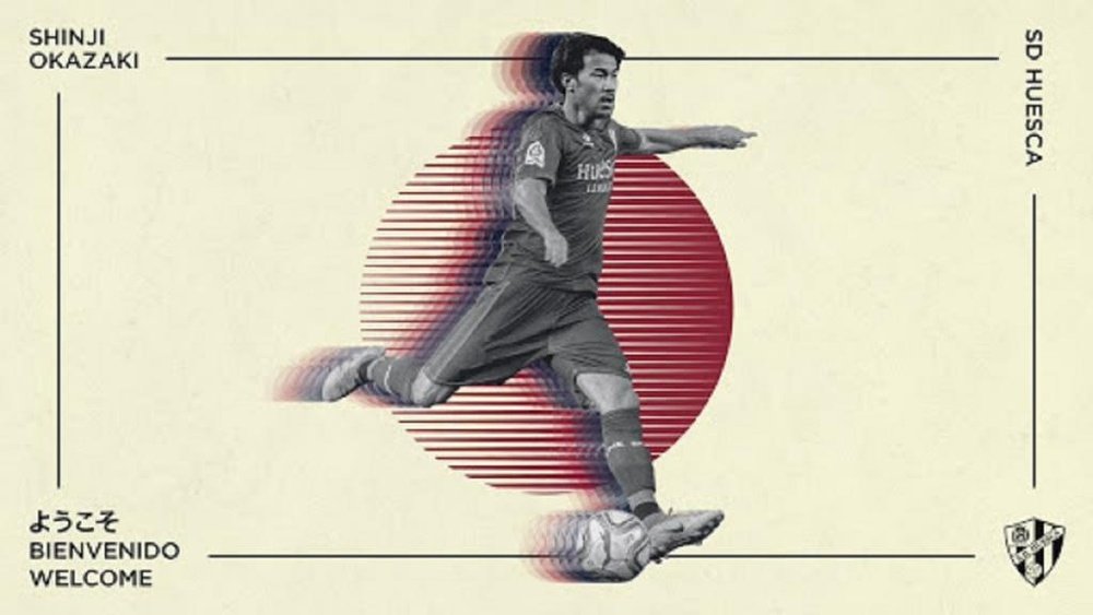 Okazaki ficha por el Huesca. Twitter/SDHuesca