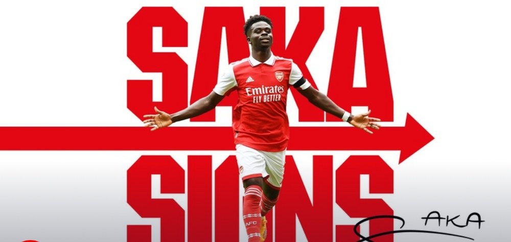 Saka ha rinnovato fino al 2027. Twitter/Arsenal